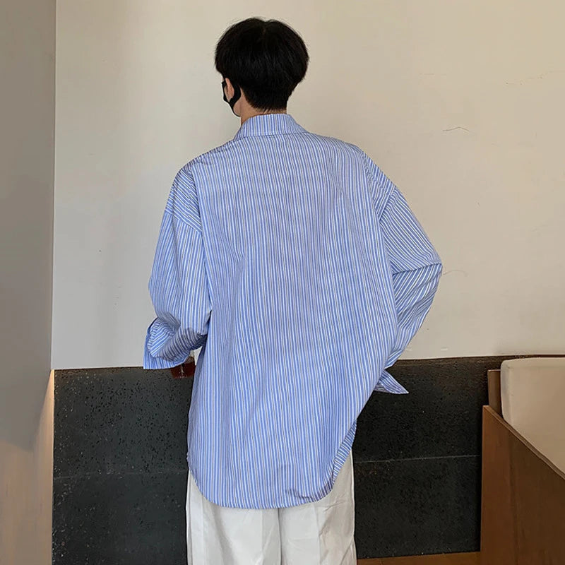 Casual Blue Striped Loose Shirt