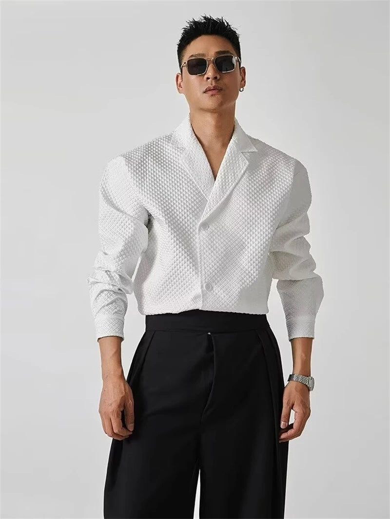 Waffle Suit Collar Long Sleeved Shirt