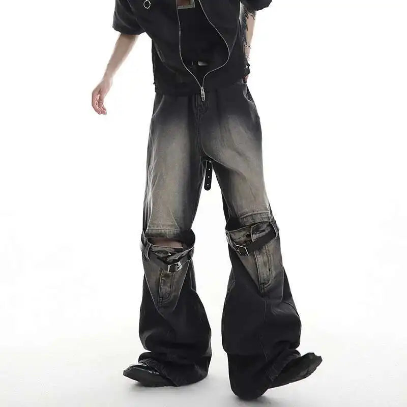 Spliced Belt Micro Flared Jeans