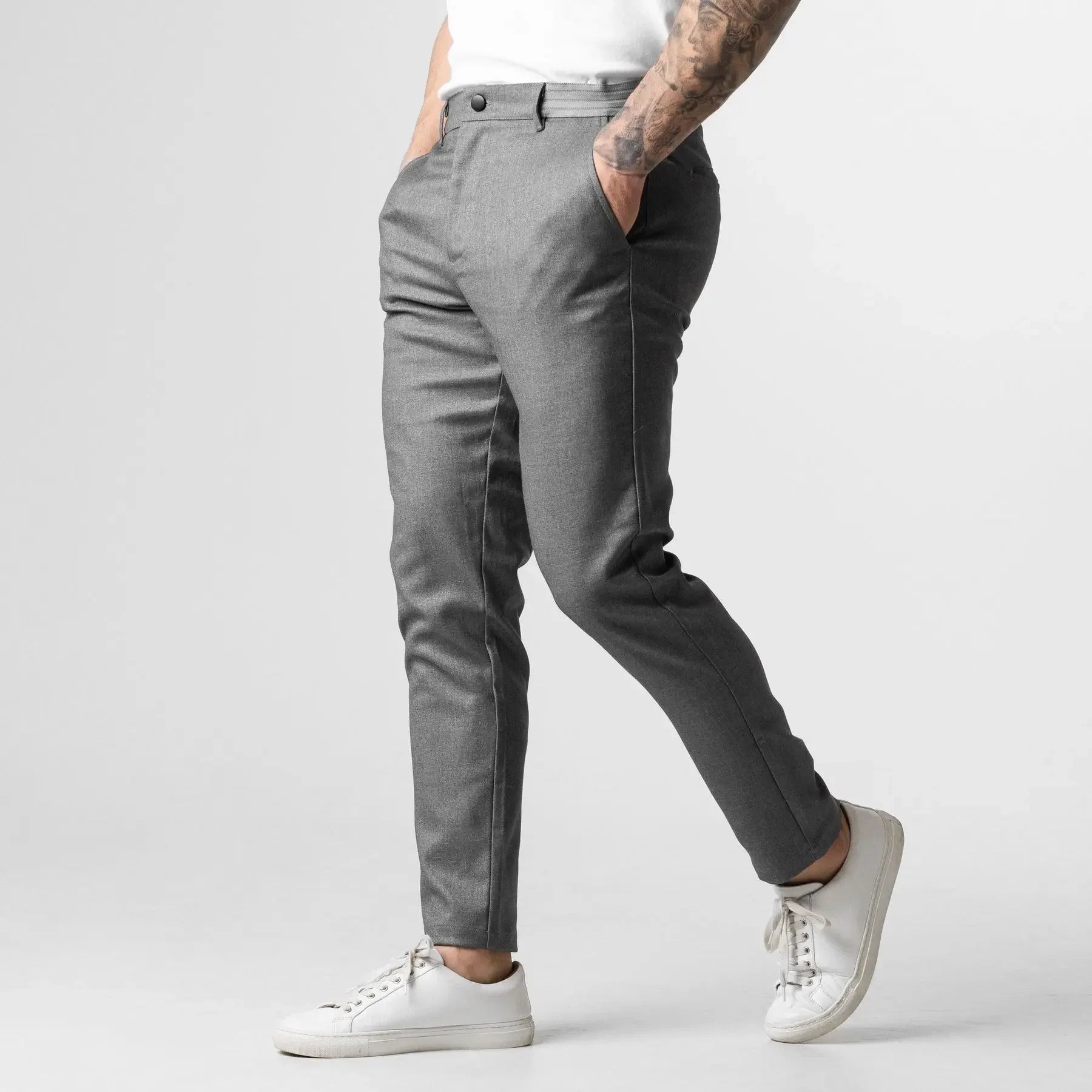 Solid Stretchy Mid-Waist Men's Pants