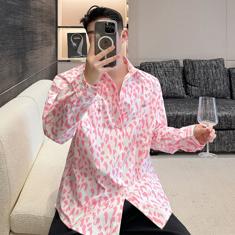 Pink Casual Printing Lapel Chain Shirt