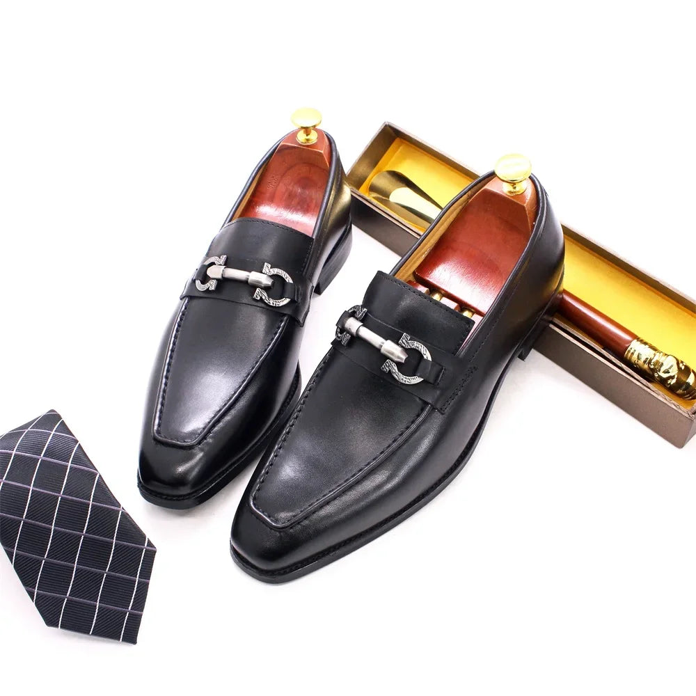 Elegant Black with Metal Appliques Loafers