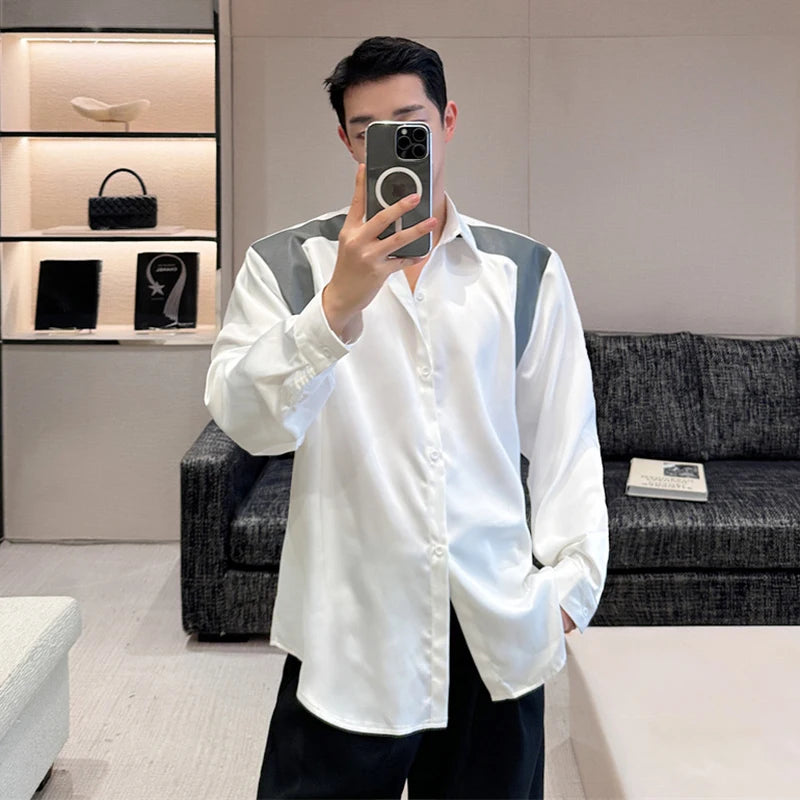 Patchwork Contrast Color Single Breasted Shirt
