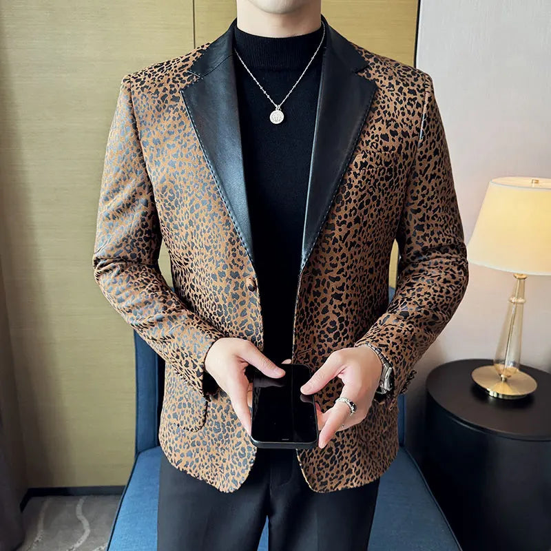 Leopard Pattern Single-Breasted Men Blazer