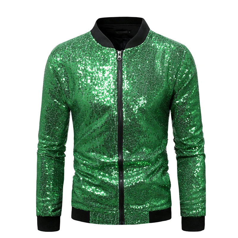 Solid Sequin Bomber Baseball Jacket