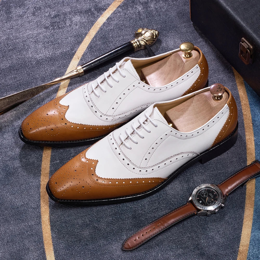 Patchwork Color Leather Wingtip Shoes