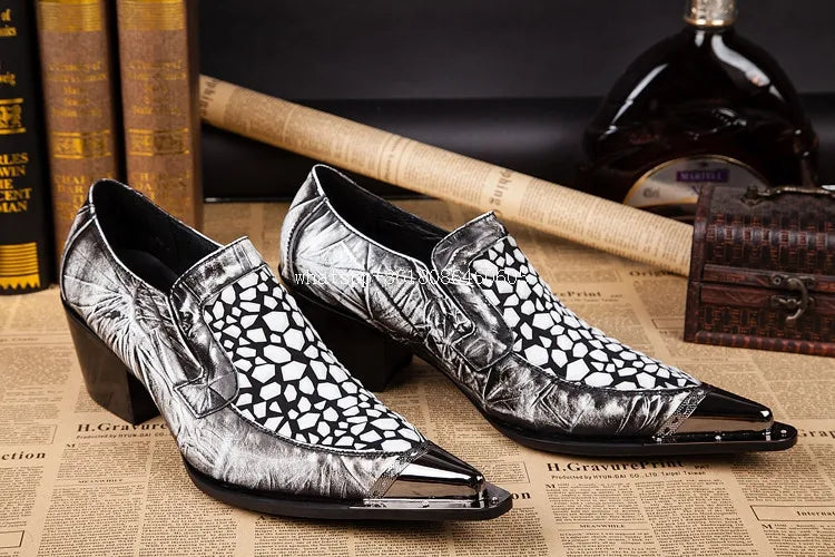 Geometric Black & White Genuine Leather Loafers