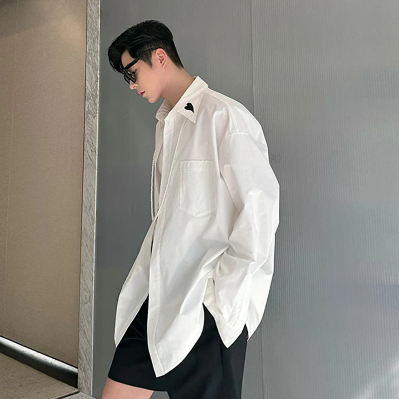 Lapel Heart Pattern Embroidery Shirt