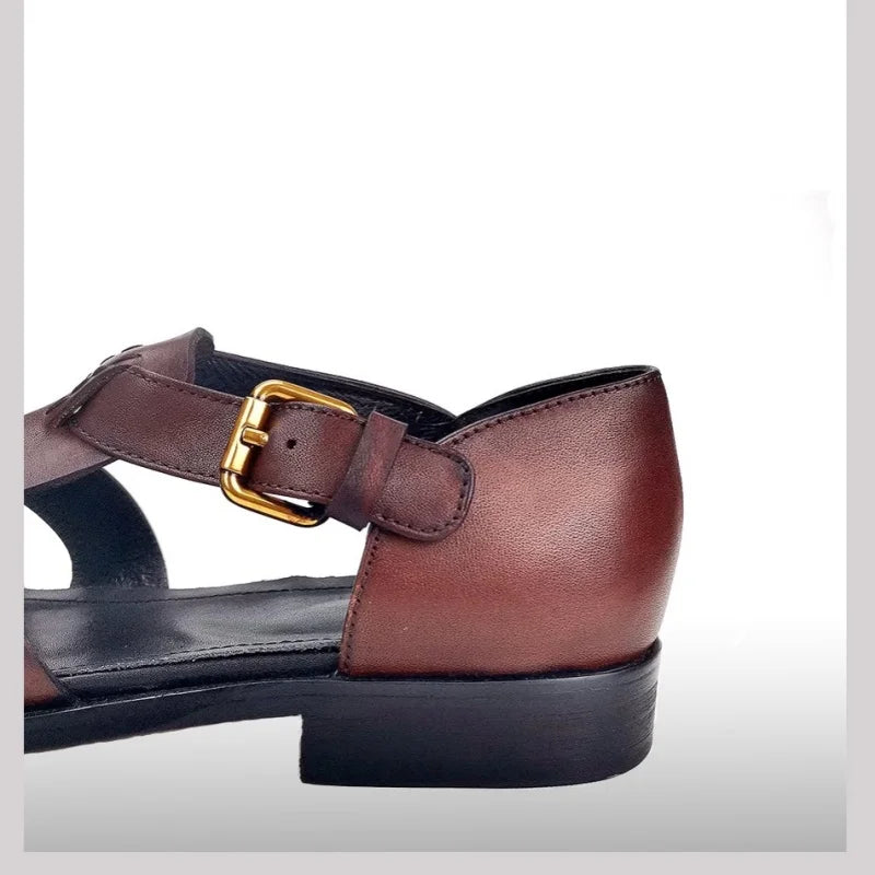 Hollow Genuine Leather Belt Buckle Sandals
