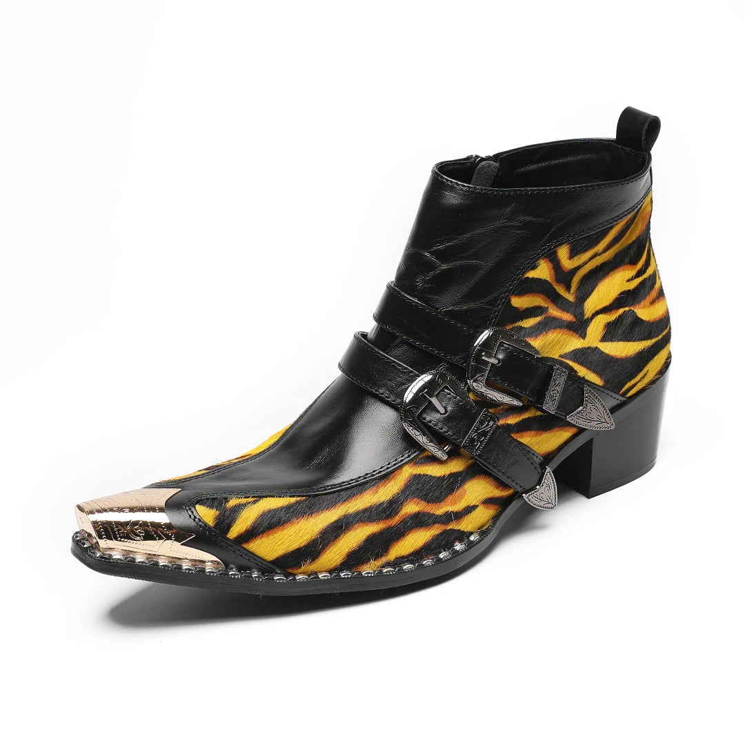 Tiger Printed Pattern Black Boots