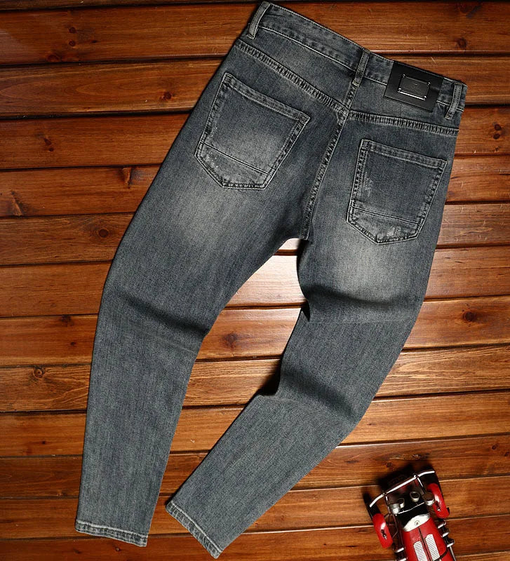 Casual Patchwork Plaid Fitted Jeans