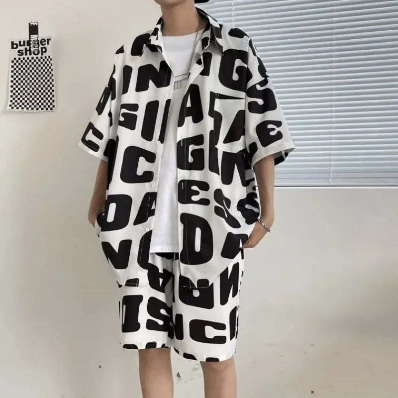 Letter Graphic Print Polyester Shorts Set
