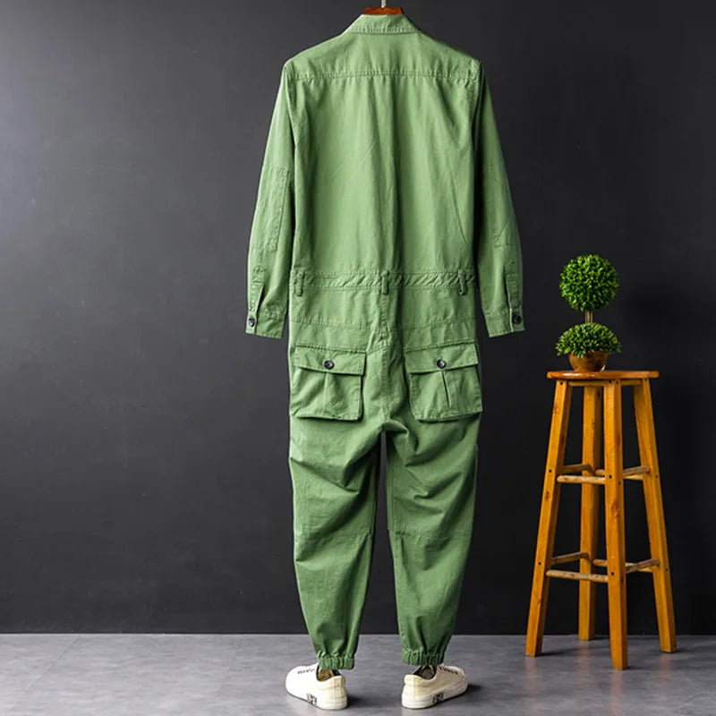 Solid Multi-pocket Workwear Jumpsuit