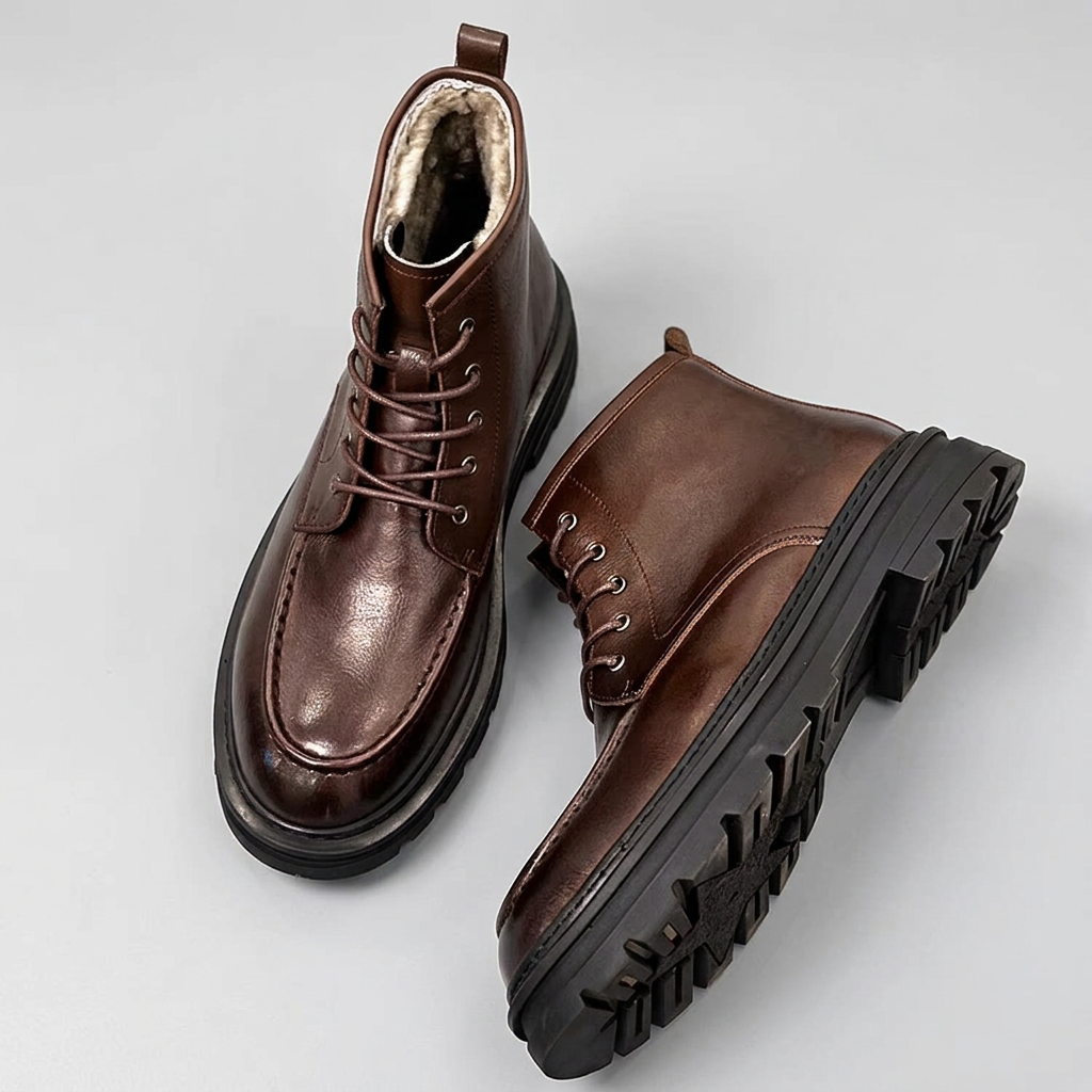Winter Genuine Leather Lace Up Thick Boots