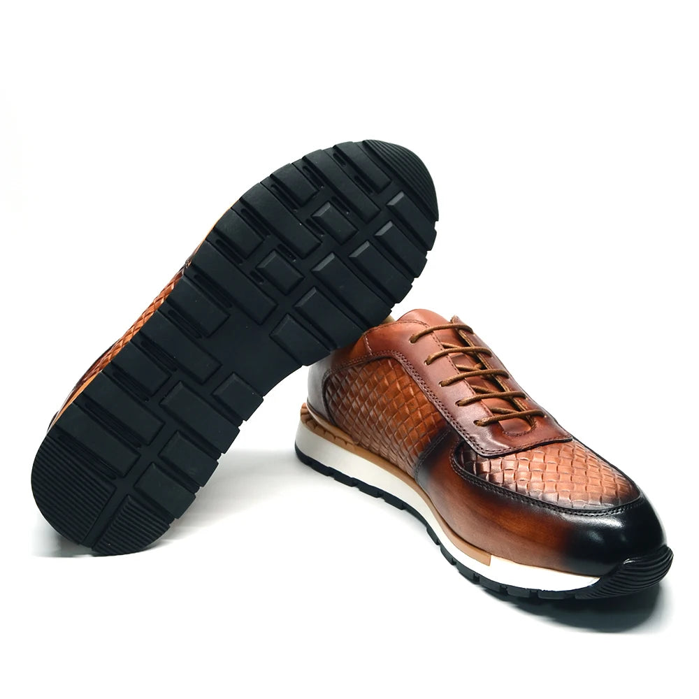 Fashionable Genuine Leather Woven Pattern Shoes