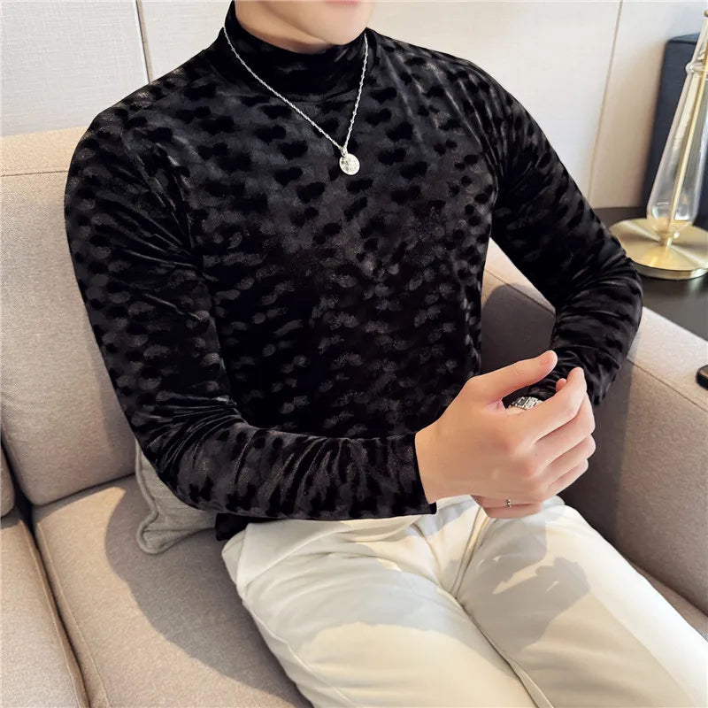 Geometric Plaid Black Grey Velvet T-Shirt