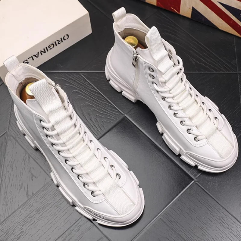 High-Top Genuine Leather Slip-On Sneakers