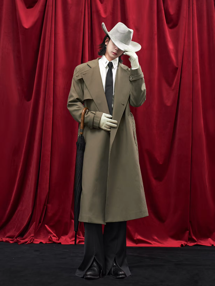 Long Flowy Slit Belt British Coat