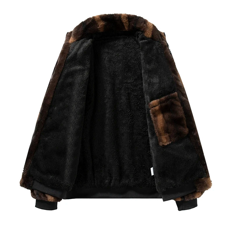 Striped Warm Fur Thick Loose Jacket