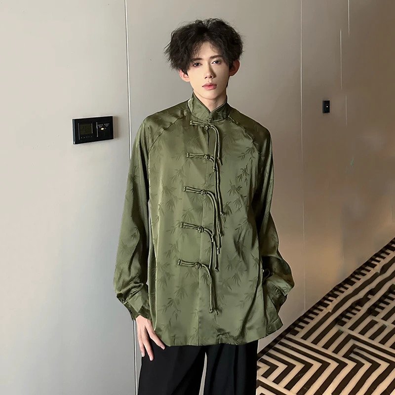 Green Color Chinese Style Long Sleeve Shirt green-color-chinese-style-long-sleeve-shirt