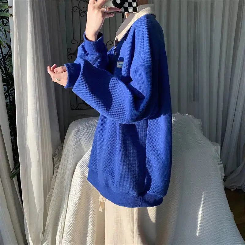 Oversized Waffle Knit Polo Sweatshirt