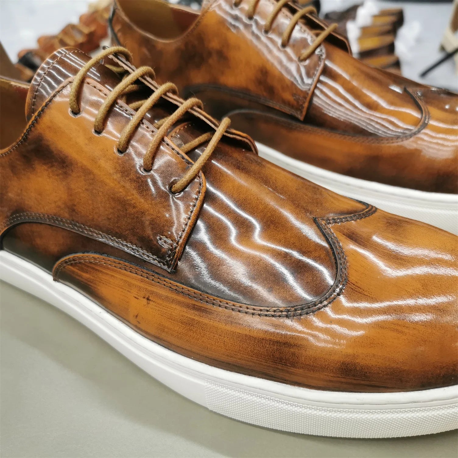 Brown Retro Cowhide Casual Shoes