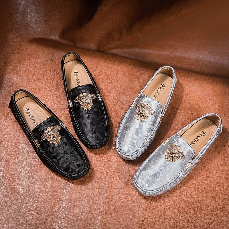 Moccasins Retro Geometric Appliques Loafers