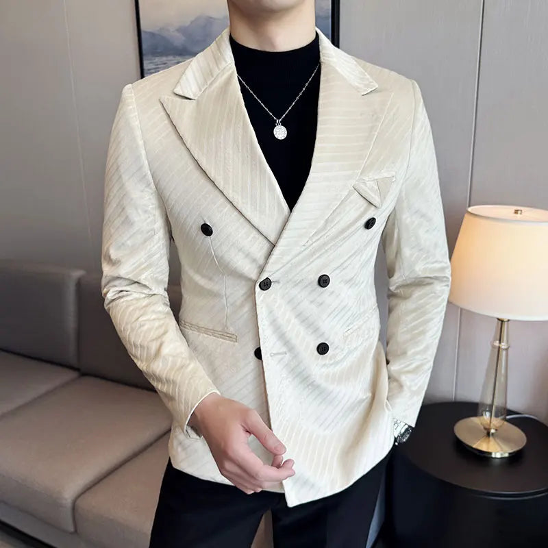 British Style Double Breasted Velvet Blazer