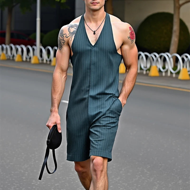 Striped Pattern Sleeveless V-Neck Romper