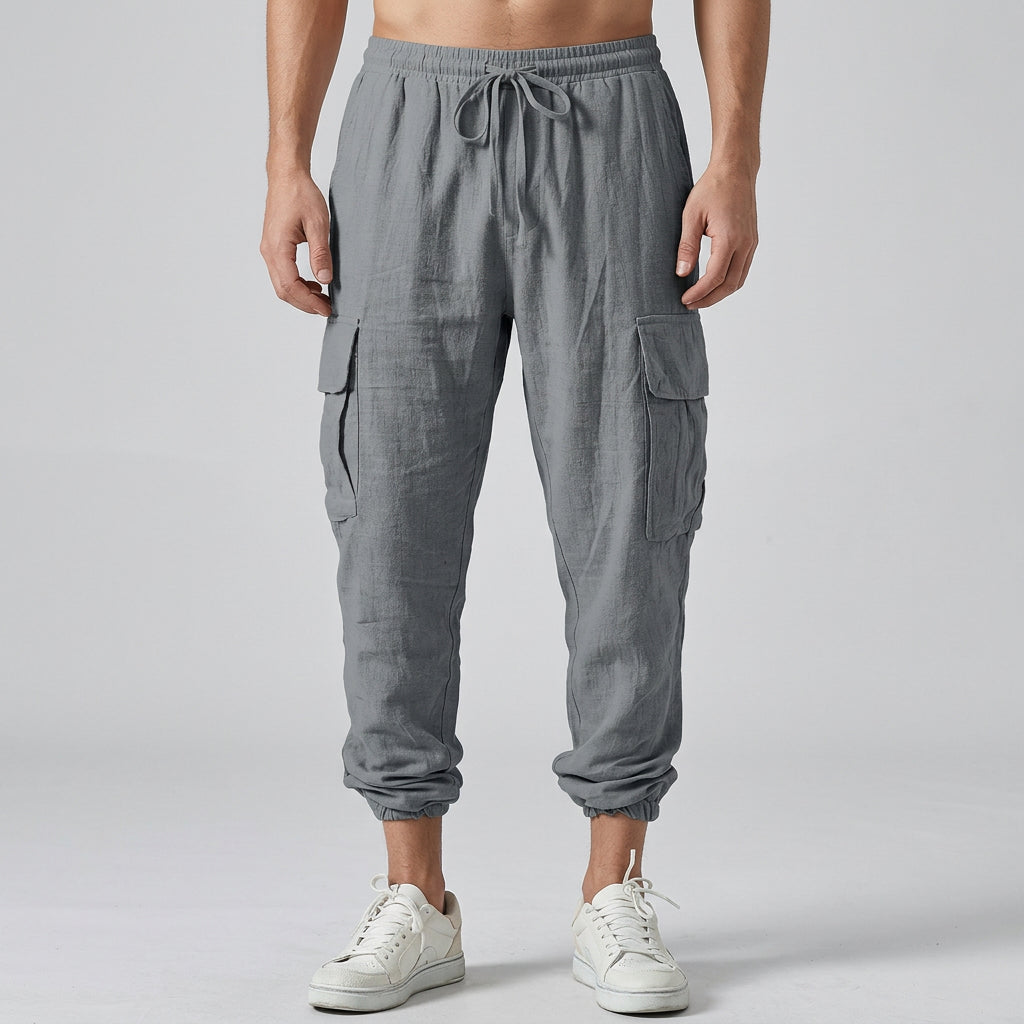 Solid Loose Drawstring Multi-Pocket Jogger Pants