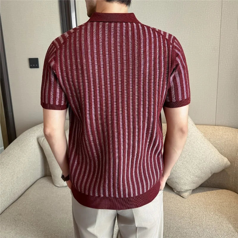Stretchy Striped Casual Men's Polo Shirt