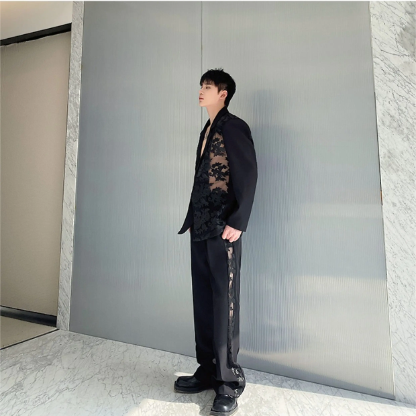 Embroidery Splicing See-Through Design Suit