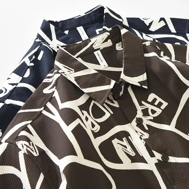 Abstract Line Contrast Letter Printed Shirt