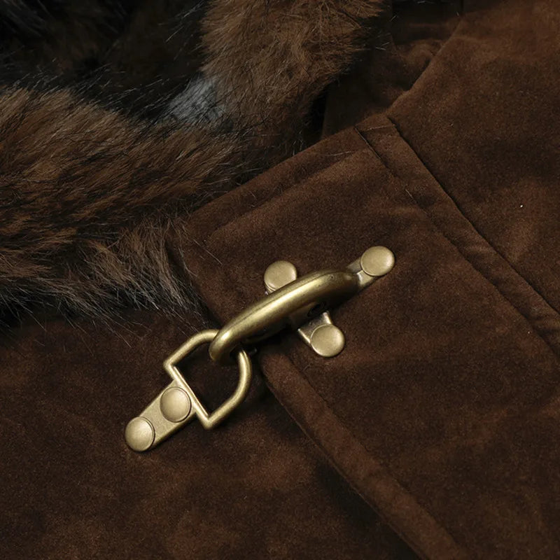 Solid Metal Button Loose Hooded Jackets