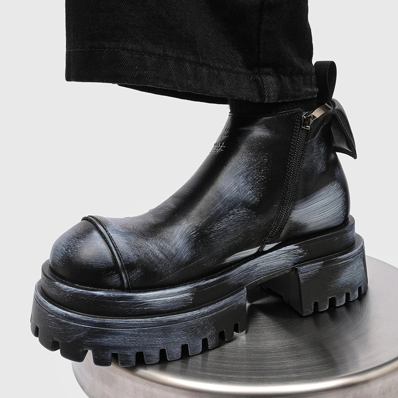 Punk Style Metal Zipper Ankle Boots