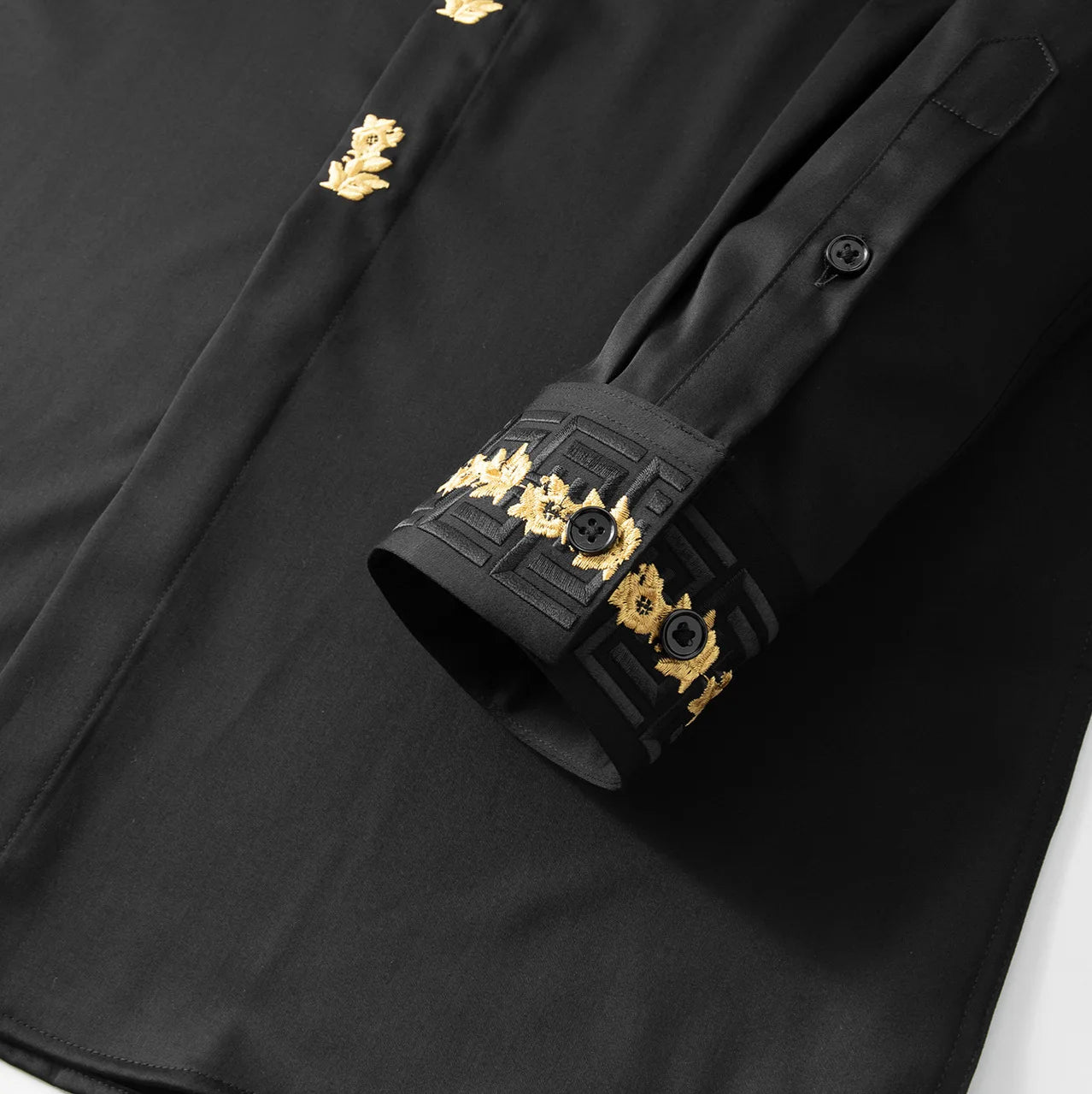 Chinese Style Gold Flower Embroidered Shirt