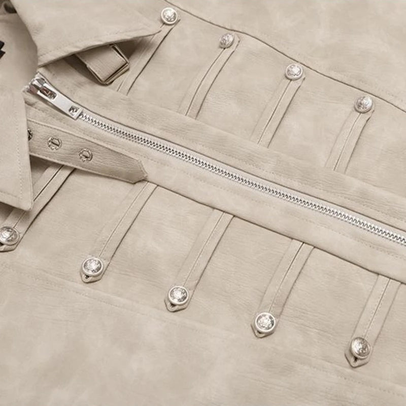 Retro Solid Multi Button Stand Collar Jacket