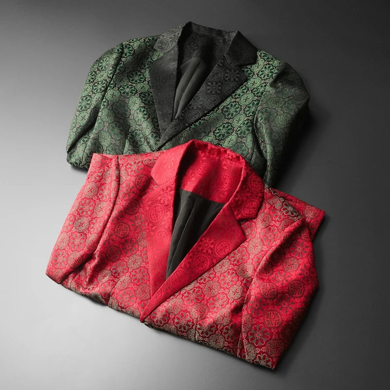 Geometric Pattern Polyester Men's Blazer