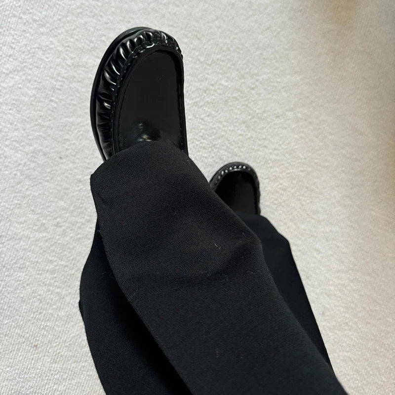 Pleated Design Casual Black Loafers