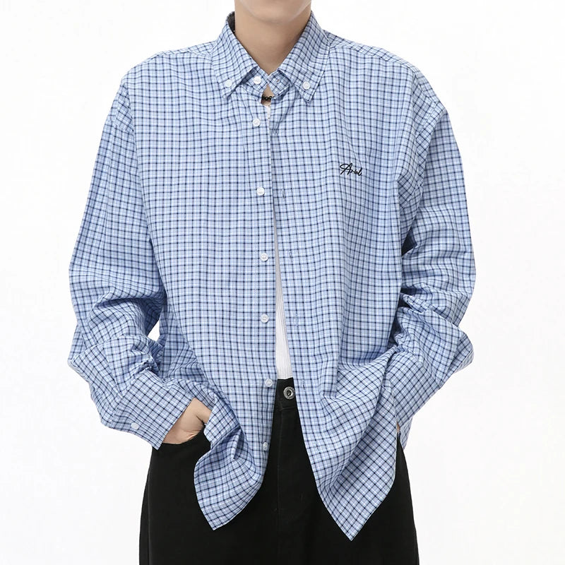 Plaid Letter Embroidery Loose Shirt
