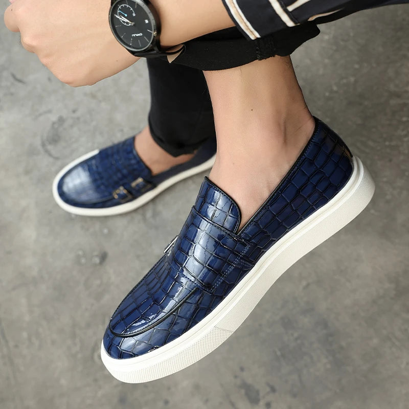 Crocodile Leather Double Buckle Monk Shoes