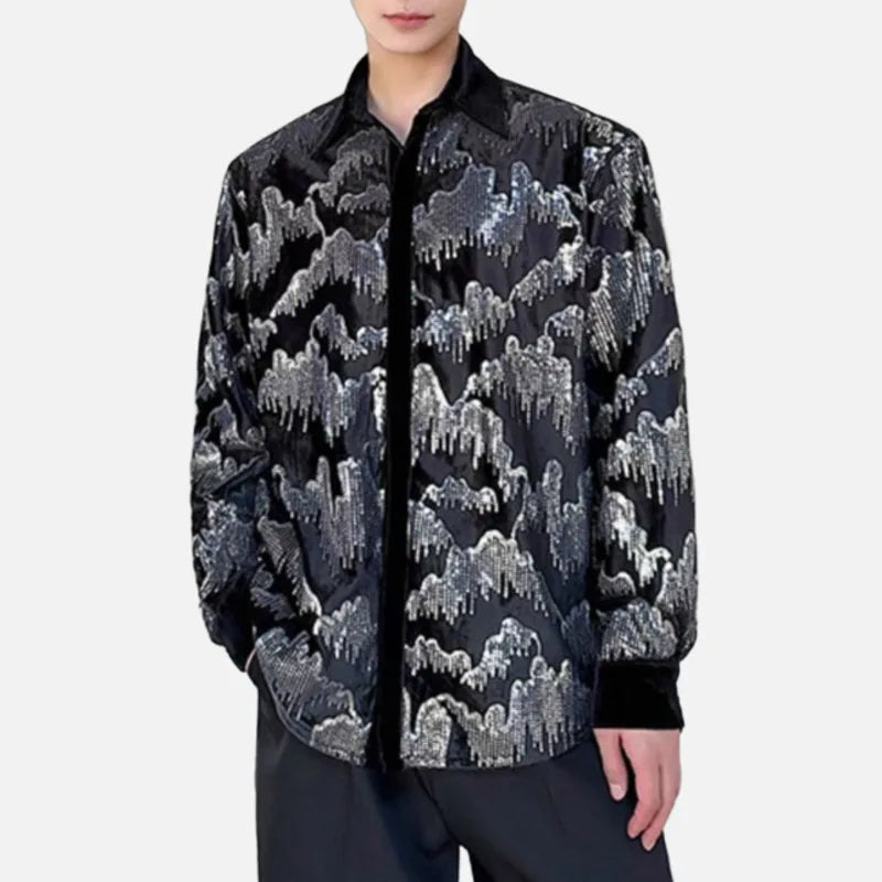 Embroidery Sequins Turn-down Collar Shirt