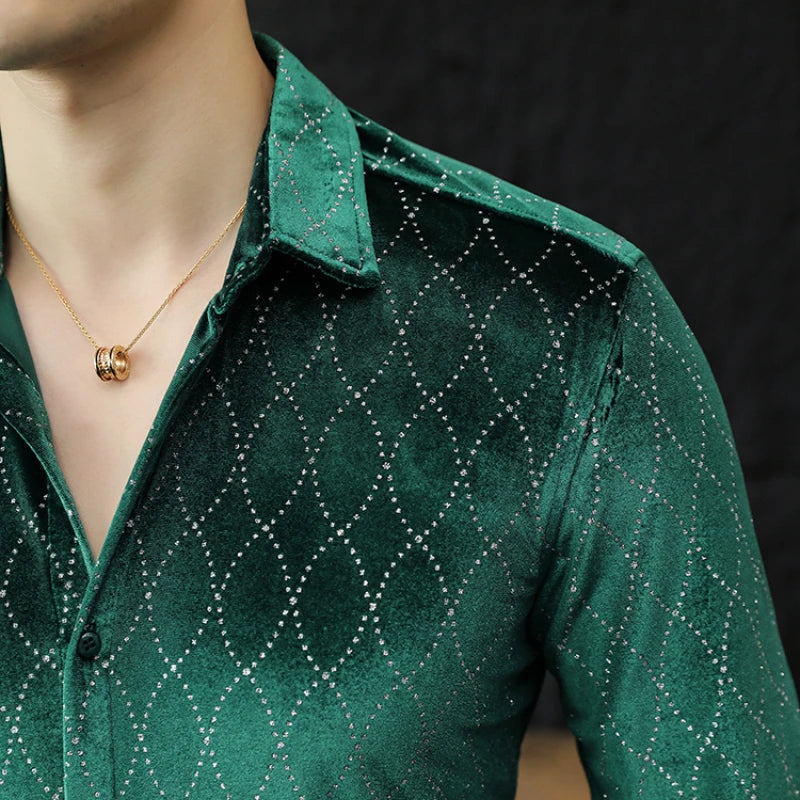 Geometric Velvet Rhinestone-Printed Shirt