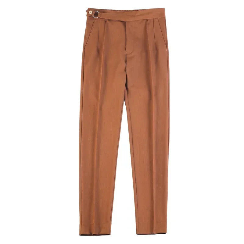Solid High Waist Casual Slim Fit Trousers