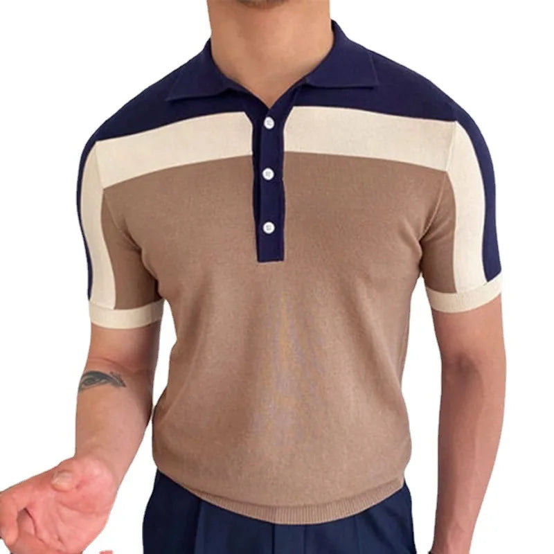 Khaki Color Block Knitted Polo Shirt