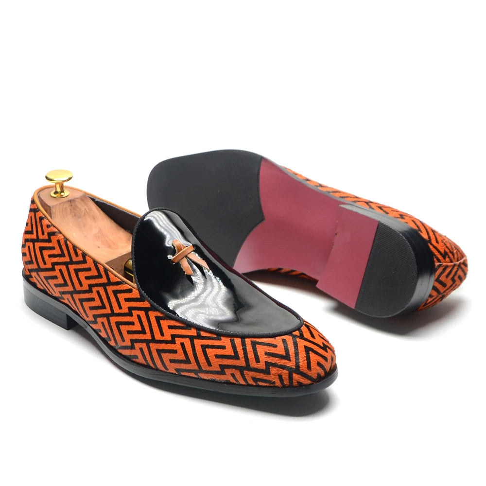 Unique Pattern Brown Black Loafers
