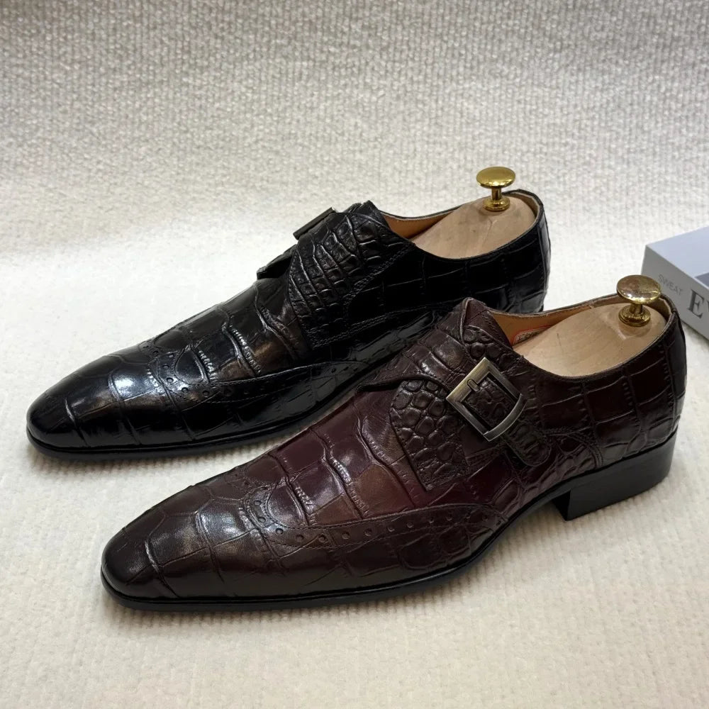 Genuine Leather Slip-On Wingtip Brogue Shoes