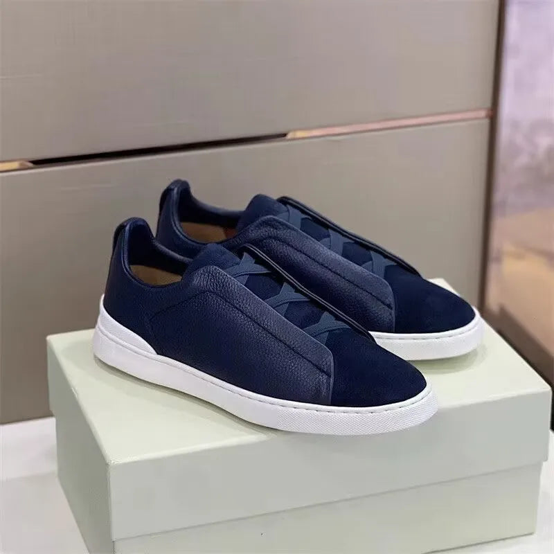 Solid Leather Casual Men's Sneakers
