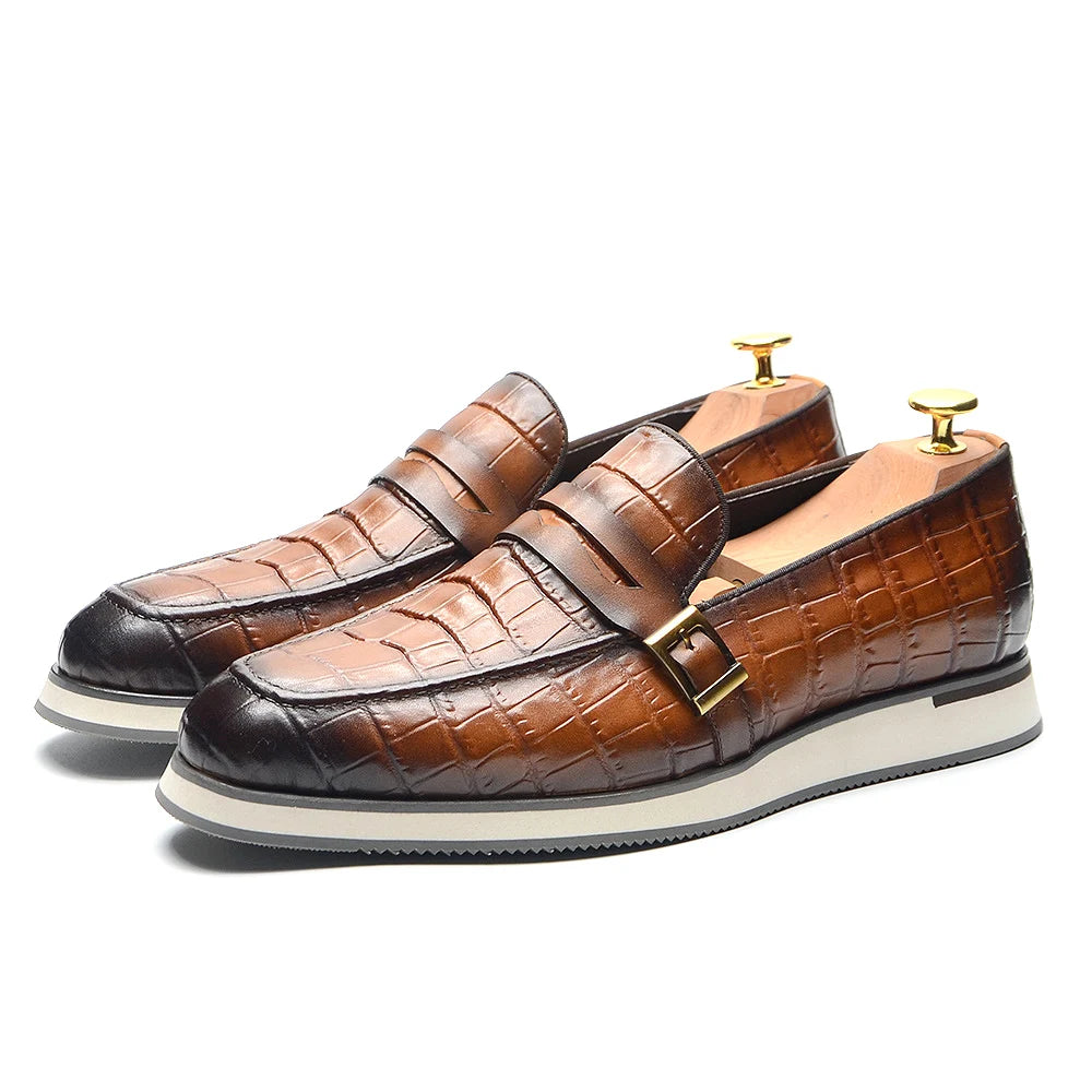 Crocodile Skin Elegant Slip-On Loafers