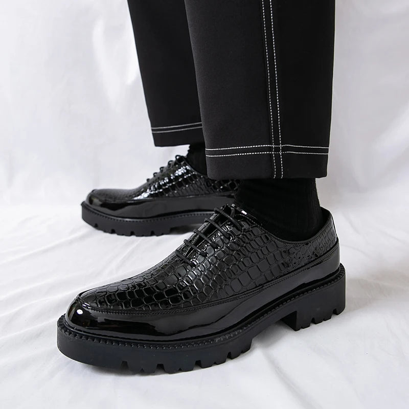 Luxury Crocodile Pattern Platform Oxford Shoes